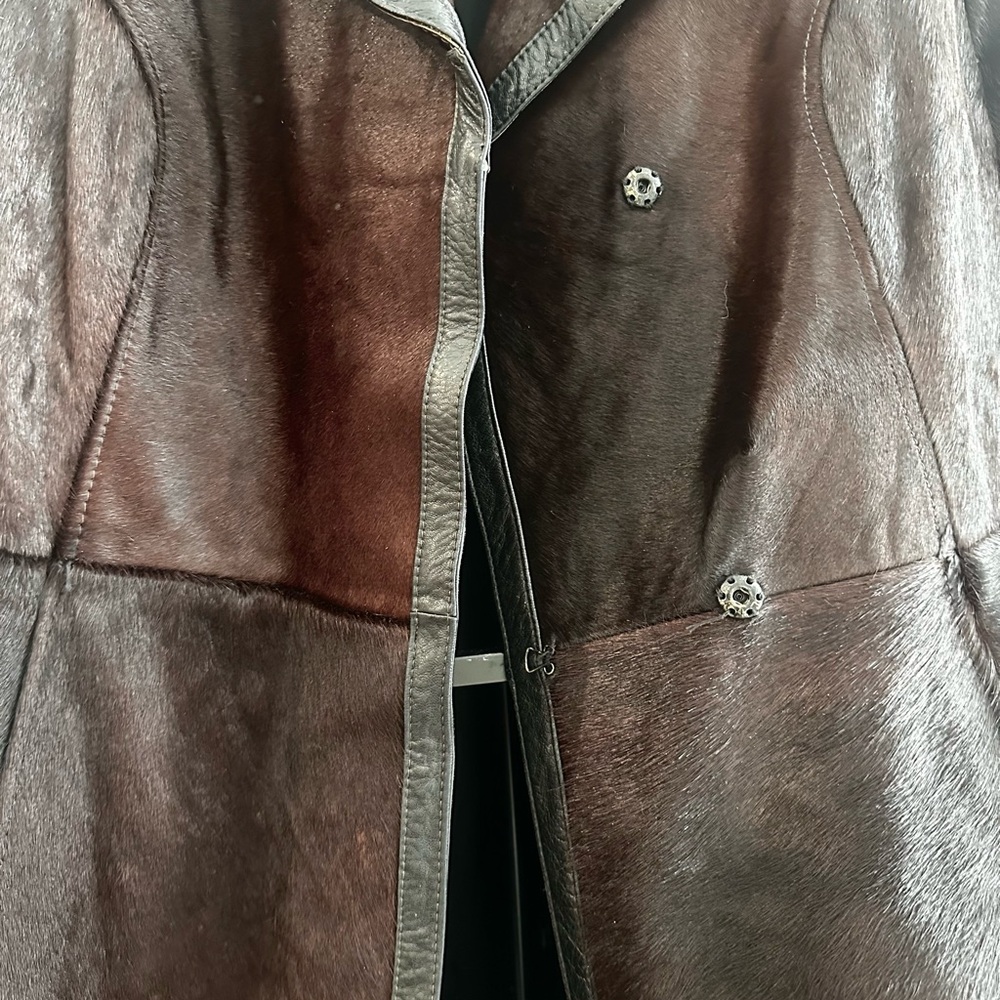 Pony Hair Horse hide Amazing Elegant Brown Leather Women's Coat - Picture 4 of 13